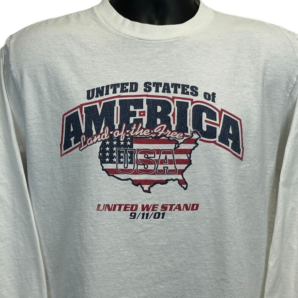 Vintage Y2Ks United We Stand 9-11-01 T Shirt September 11th USA White M Medium